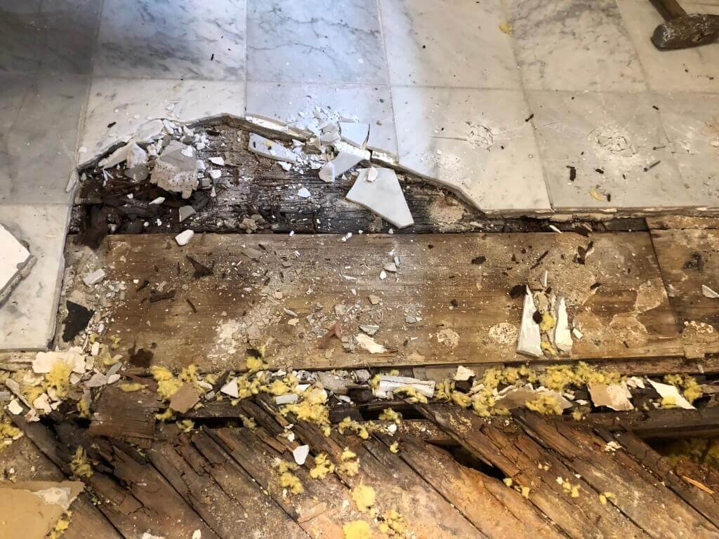 Norcross Bathroom Remodeling Demo shows leak damage